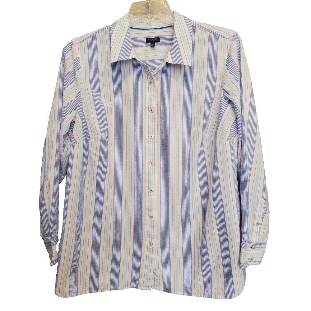 Talbots Plus Cotton Multicolor Stripe Button-Up Tunic Size 1X